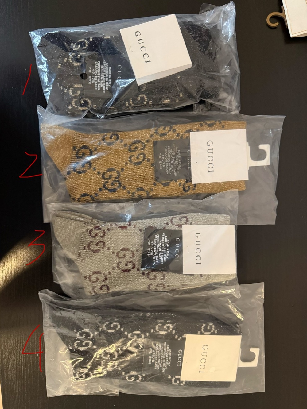 Gucci GG Logo Crew Socks in Black, Gold, Gray, Black
